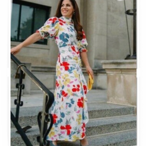 RIXO Dresses & Skirts - Women’s Floral Mockneck Button Front Cascade Ruffle Dress RIXO Size 0